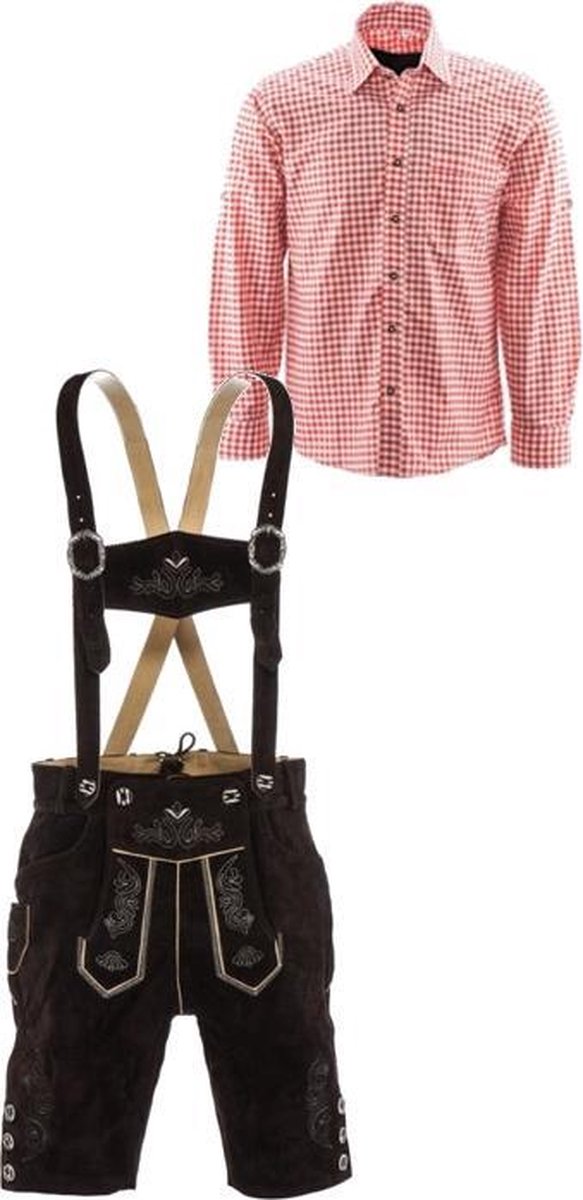 Lederhosen set | Top Kwaliteit | Lederhosen set G (Peter broek + rood overhemd), 48, L